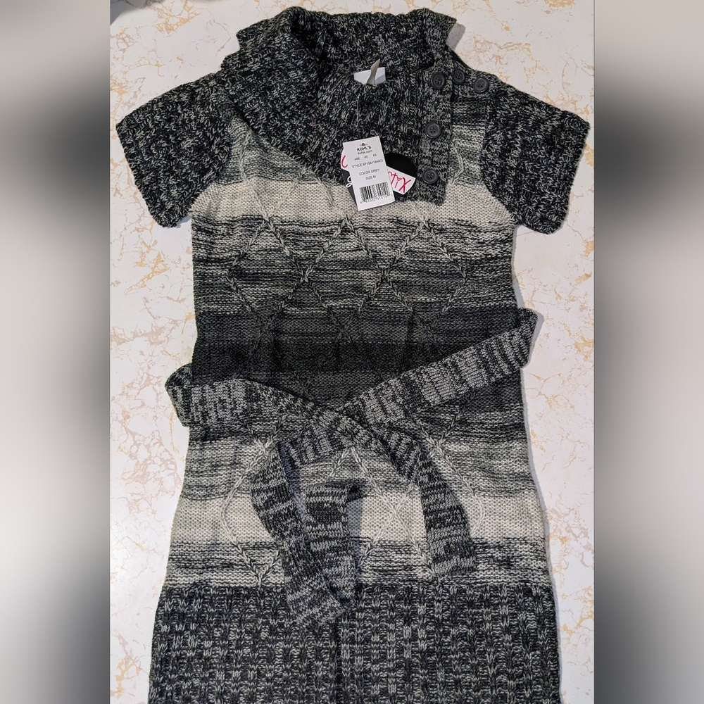 Cherry Stix Girls Gray Knit Sweater Dress with Belt
